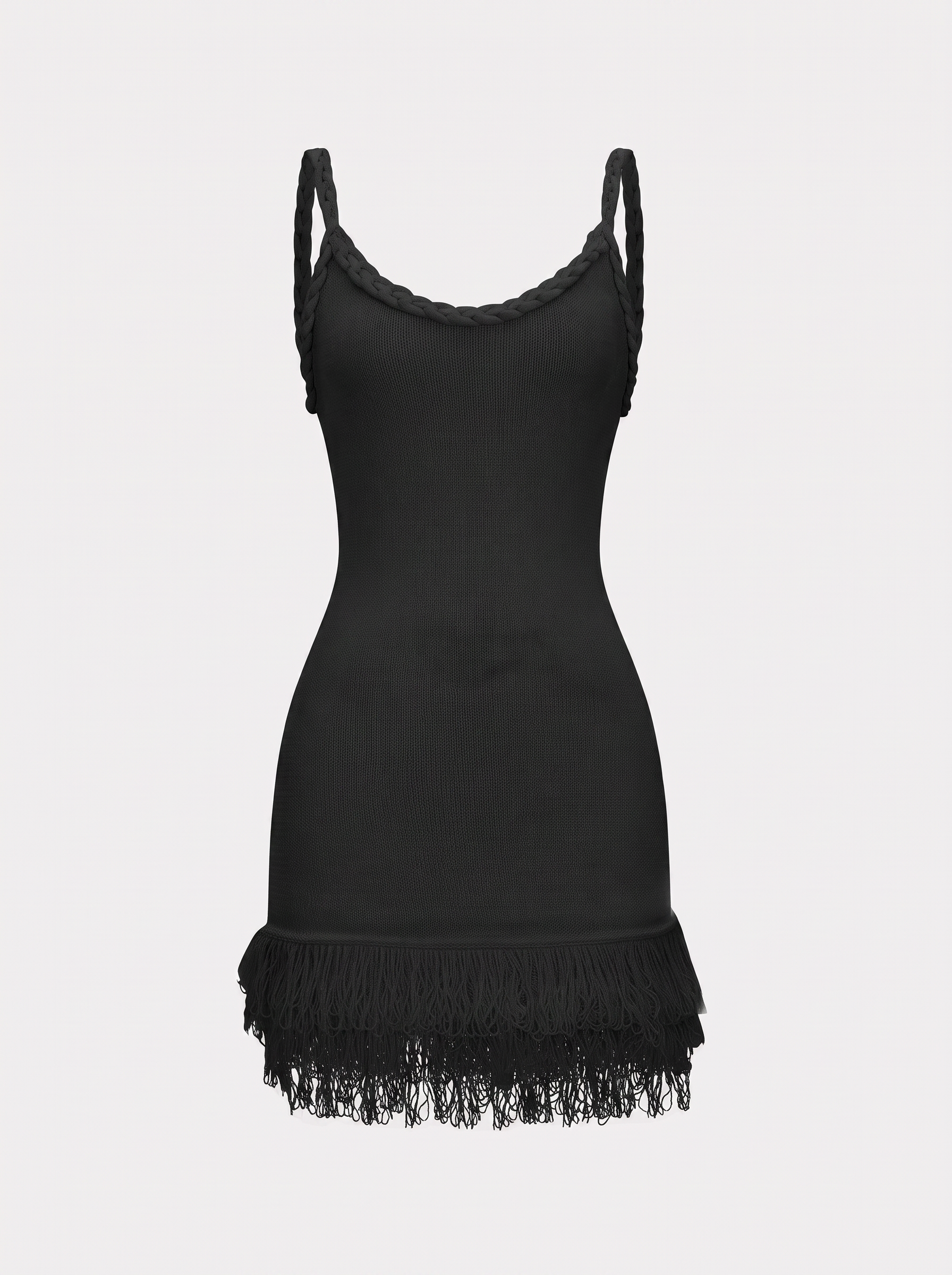 Fringe Hem Open Knit Backless Mini Dress - view 6