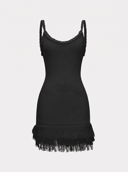Fringe Hem Open Knit Backless Mini Dress - view 6