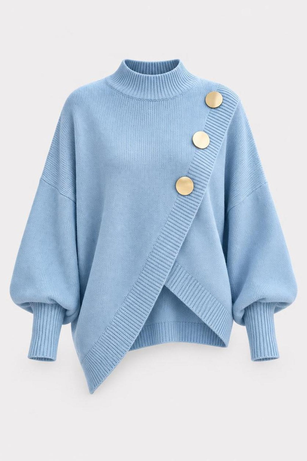 Soft Knit Asymmetrical Hem Button Pullover Sweater - 1