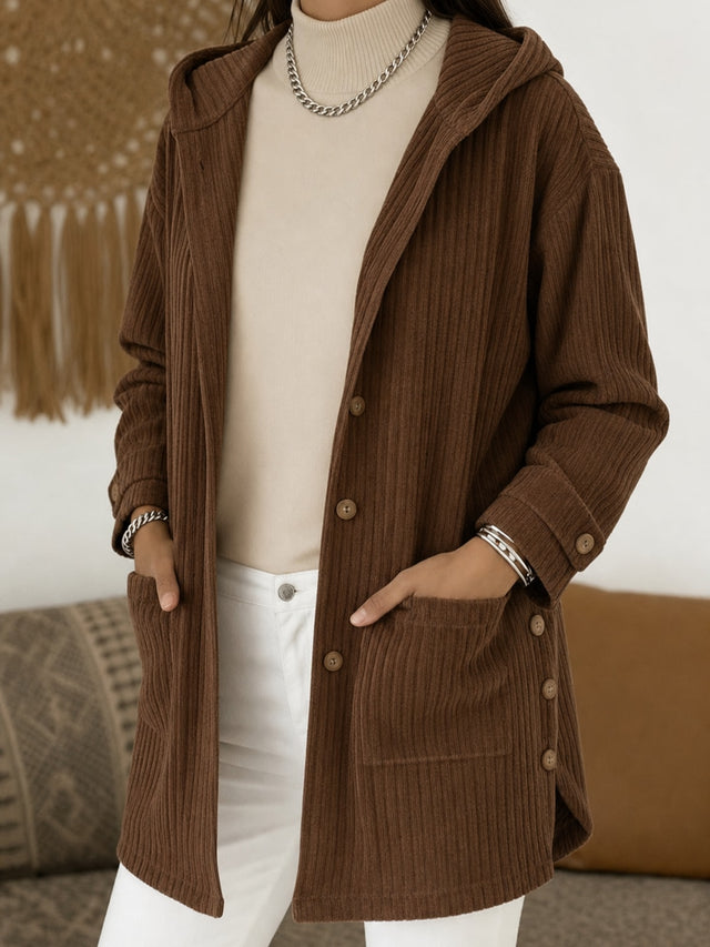 Hooded Button Front Coat With Warm Roomy Pockets - 2