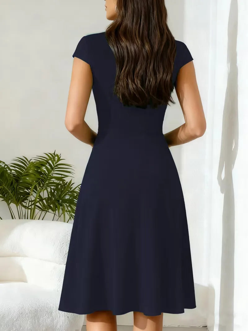 Stretch V-neck fit and flare midi dress - view 20