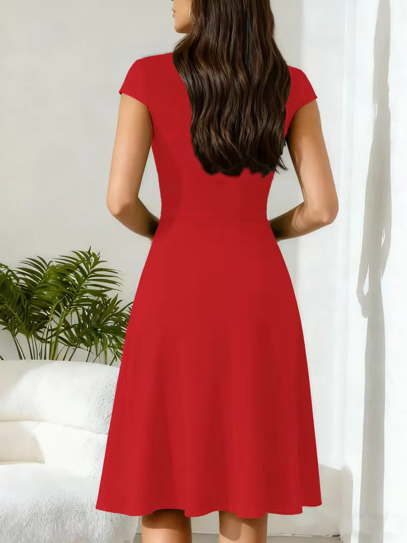 Stretch V-neck fit and flare midi dress - view 12