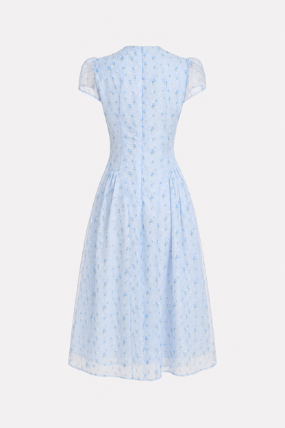 Blue Floral Jacquard Mock Neck Maxi Dress - view 5