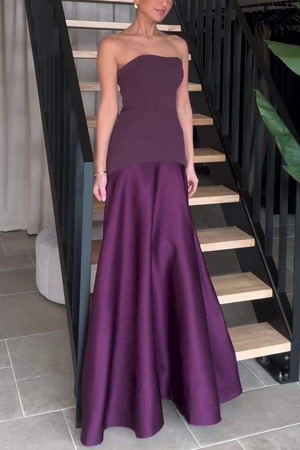 Satin strapless flare maxi dress - view 5