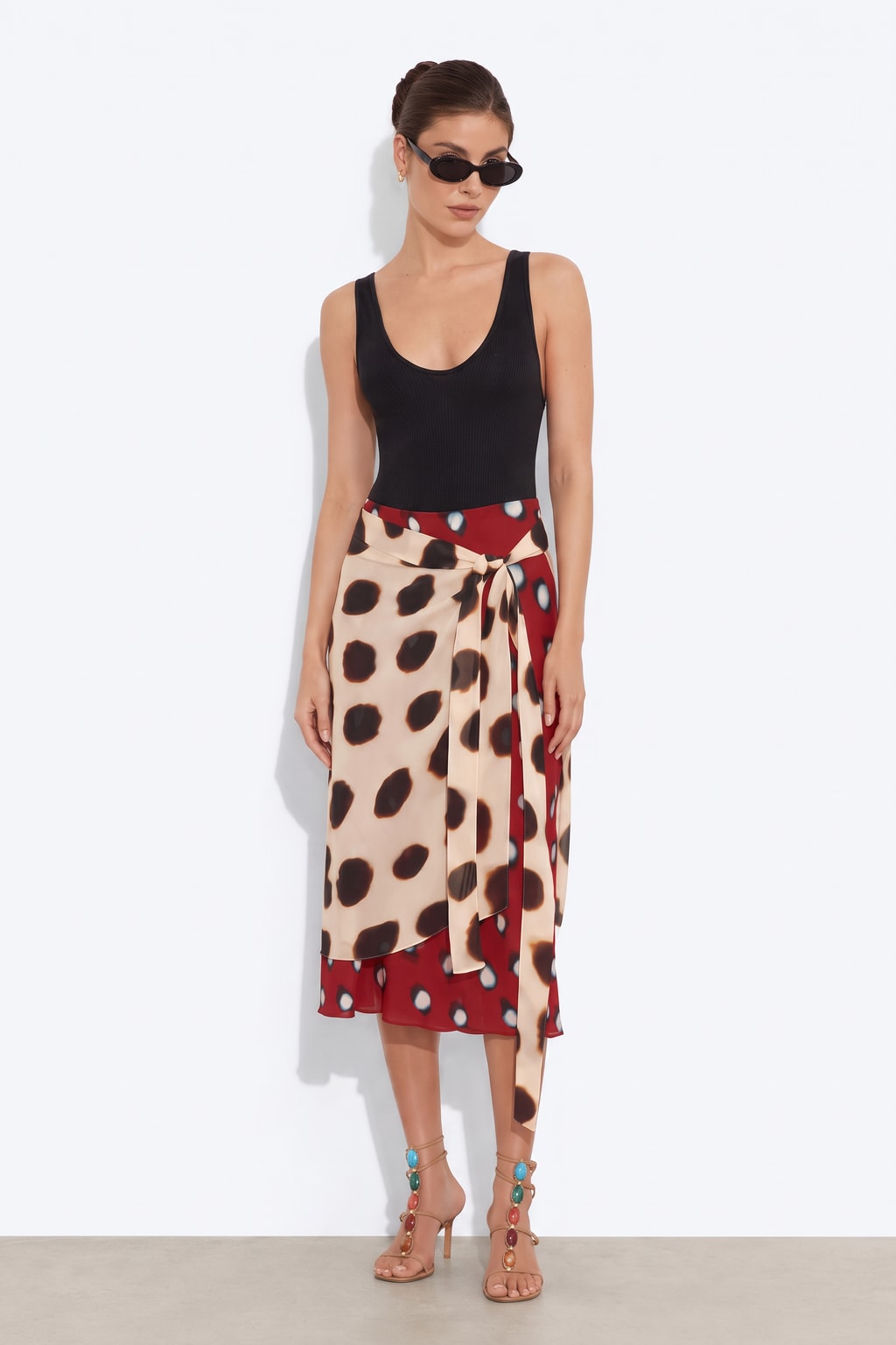 Chiffon Blend Wrap Skirt With Asymmetric Hem - 5