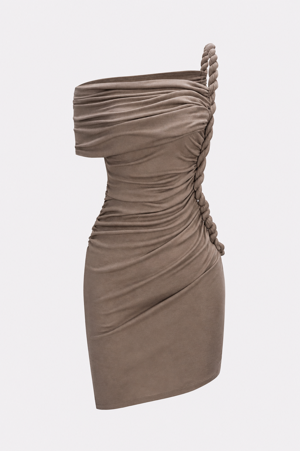One-Shoulder Twist Knot Jersey Mini Dress