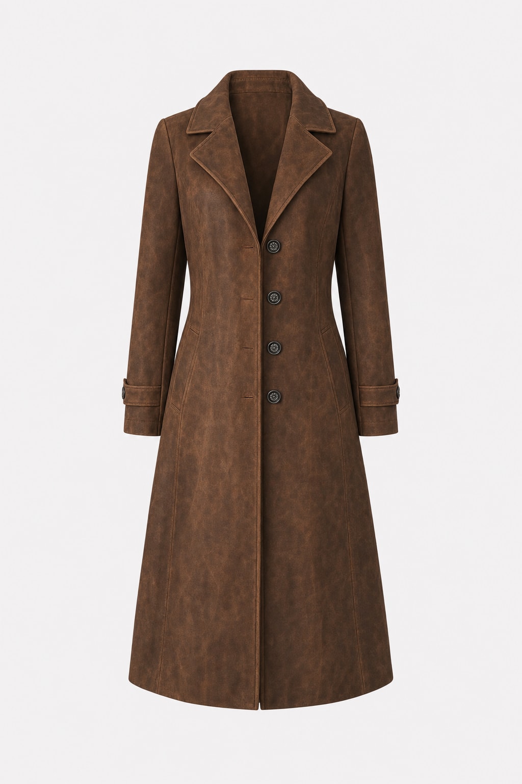 Faux Suede Longline Trench Coat - 1