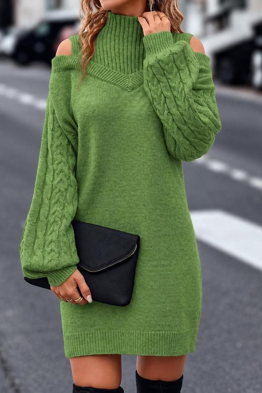 Cozy Turtleneck Dress With Loose Sleeves - 8