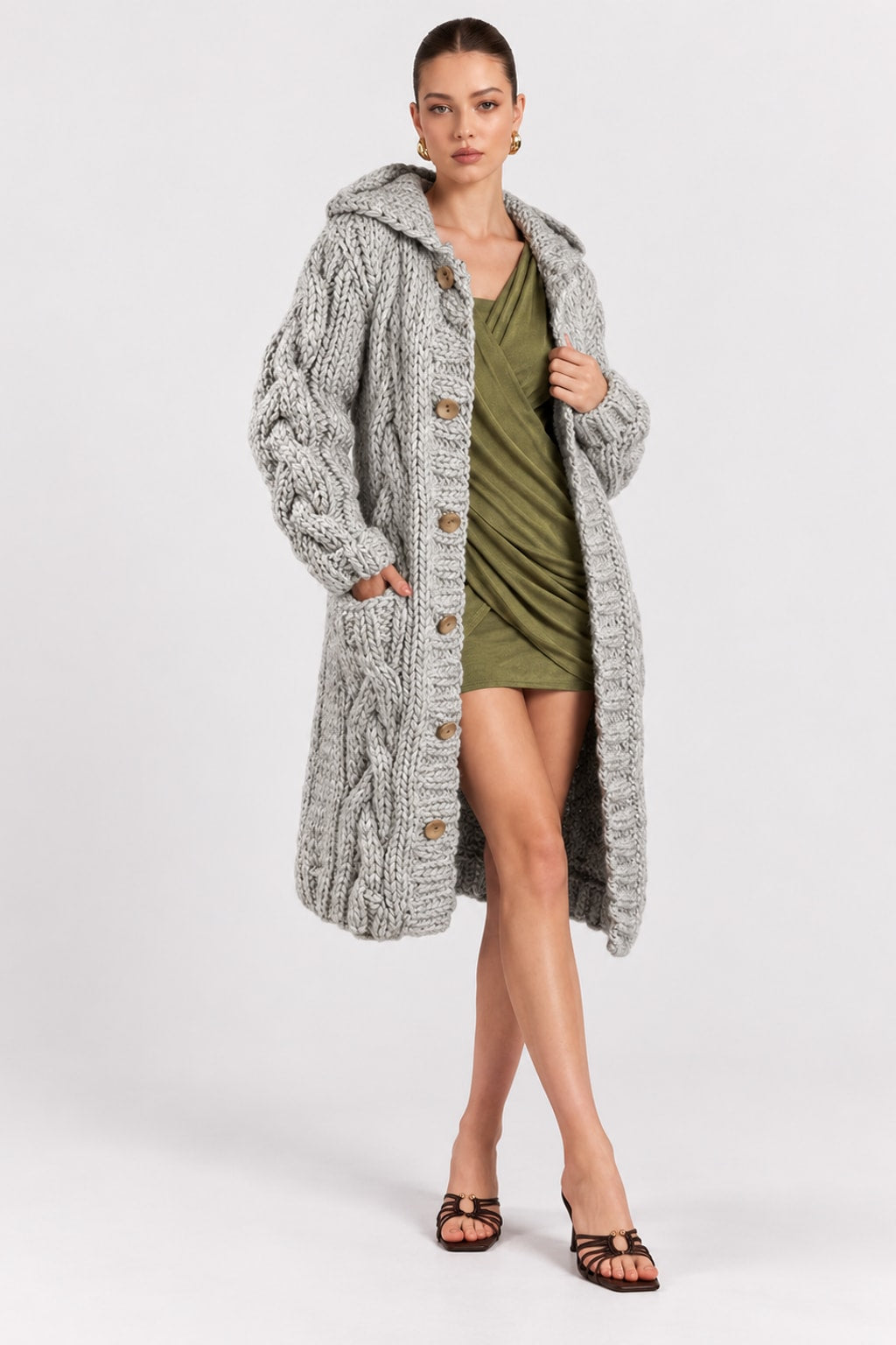 Knit Cardigan Jumper Jacket Open Front - 6
