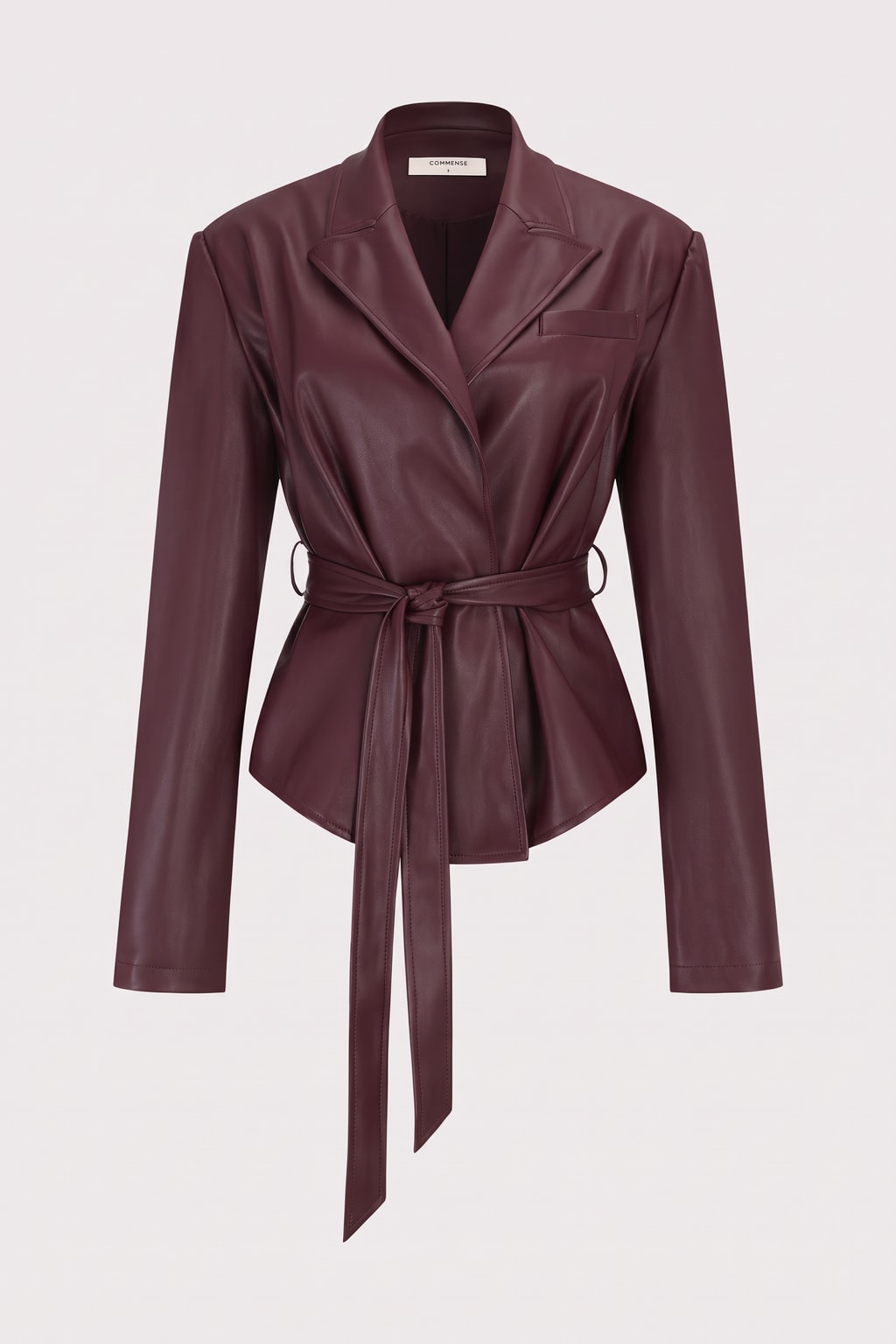 Lapel Faux Leather Belted Crop Jacket - 1
