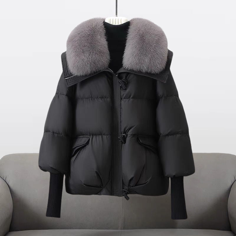 Faux fur collar quilted puffer jacket with hood - view 5