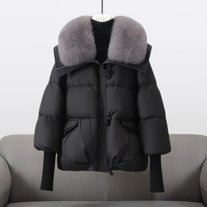 Faux fur collar quilted puffer jacket with hood - view 5