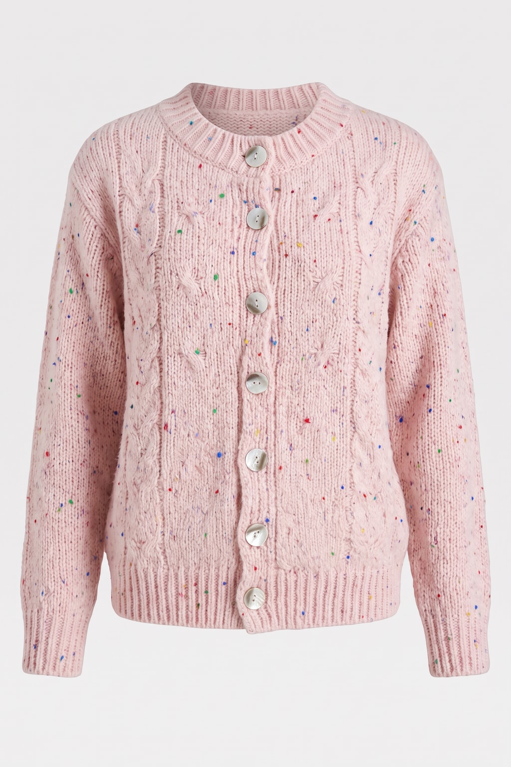 Knit Dot Print Long Sleeve Cardigan - 1