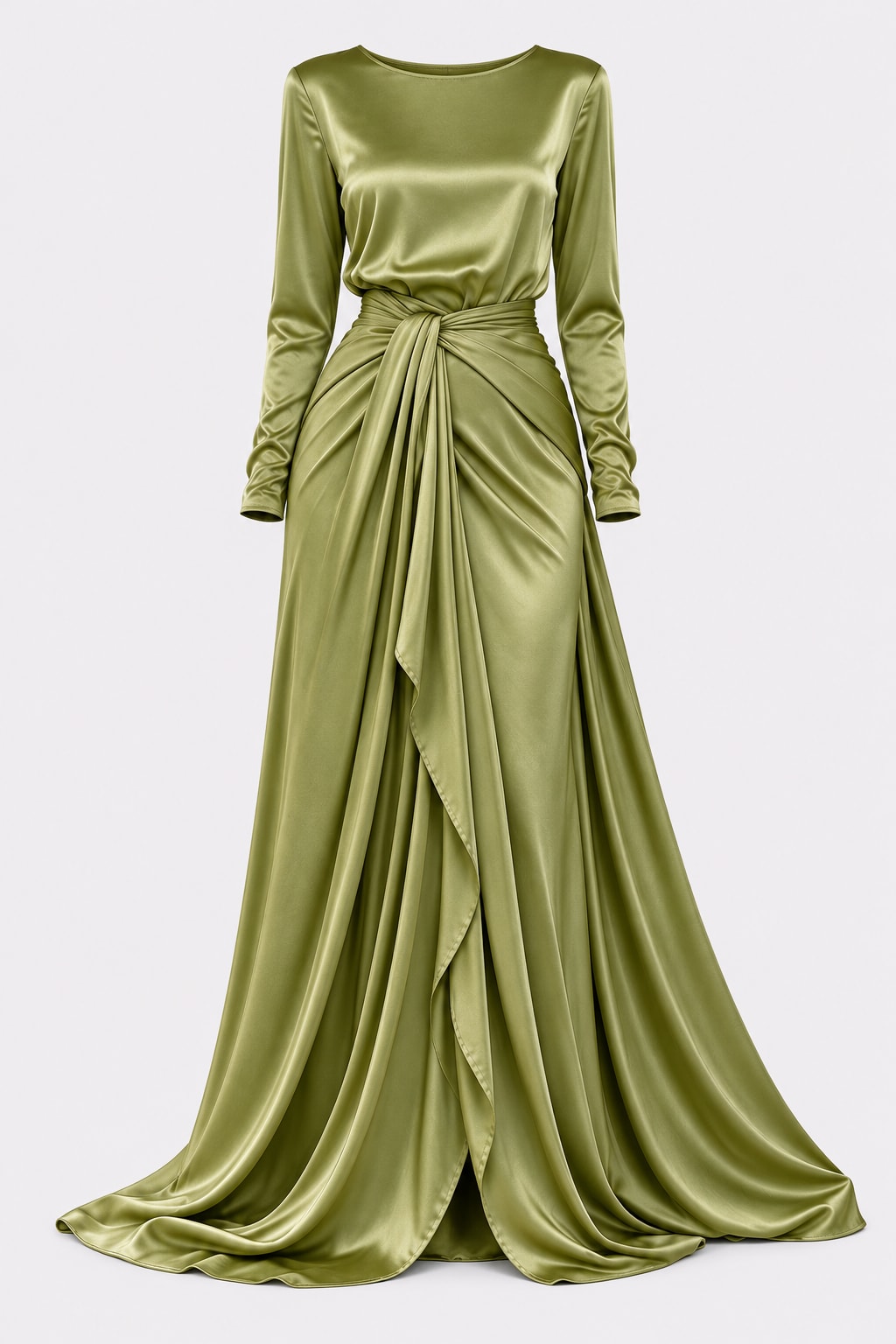 Satin Outfit Set Long Sleeve Top Maxi Skirt Party Wear - 1