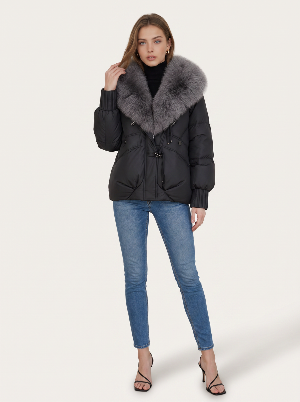 Fur Collar Short Puffer Coat in Five Colors - view 3