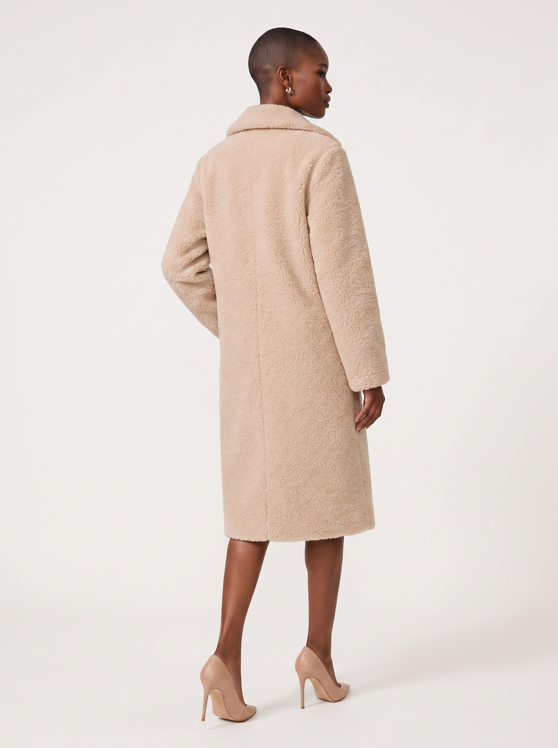 Long double breasted teddy coat with notch lapel - view 3