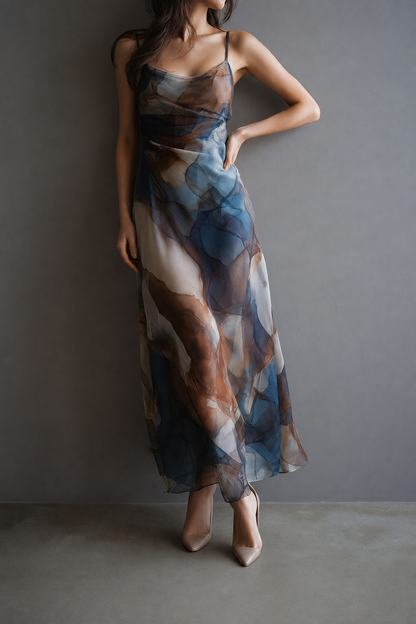 Multicolor Abstract Print Maxi Dress - view 3