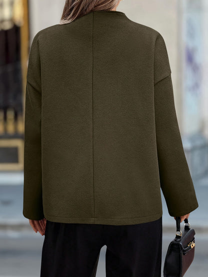 Dark Green Fleece Pea Coat with Stand Collar - view 6