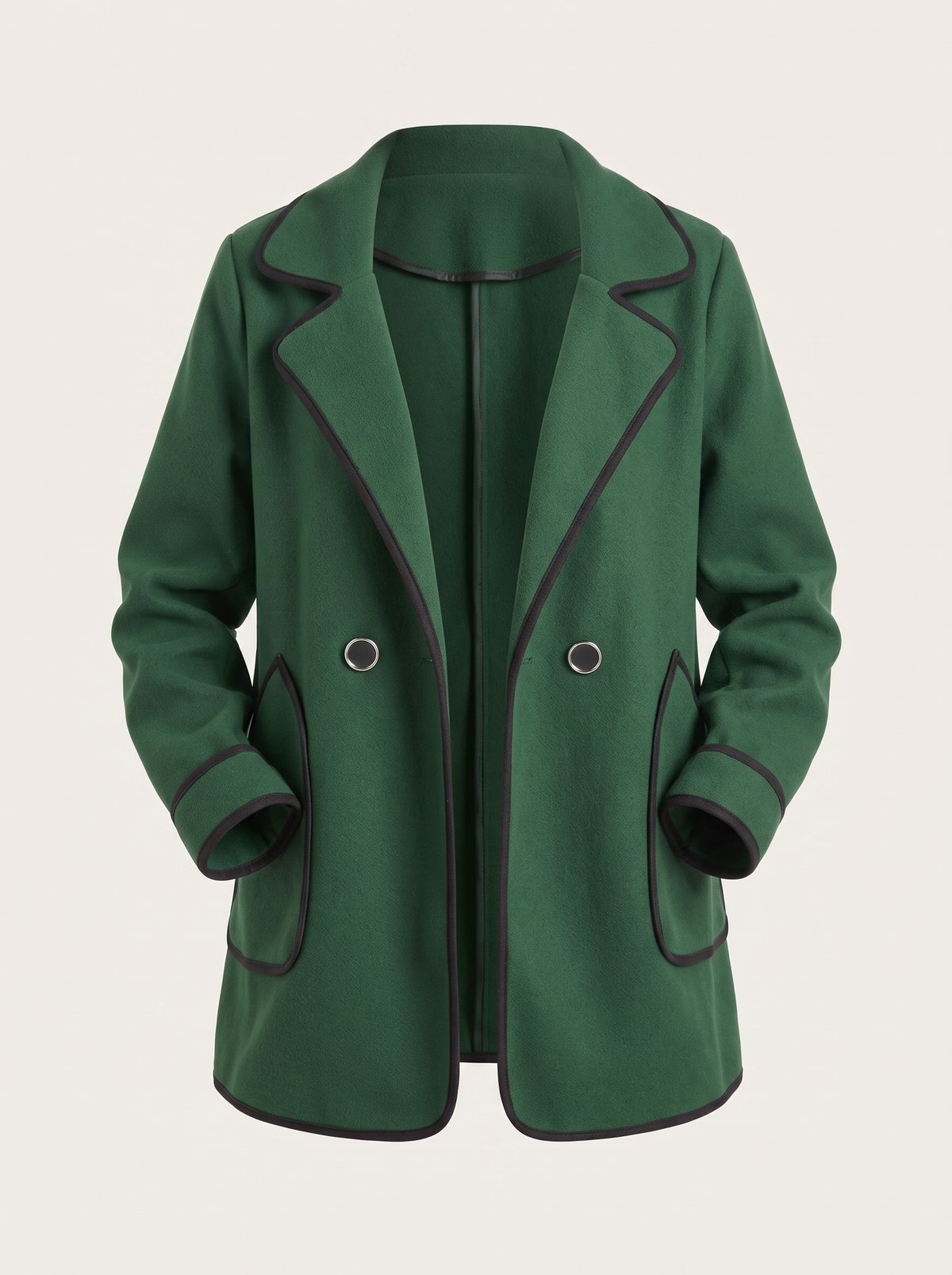 Contrast Trim Loose Coat with Pockets