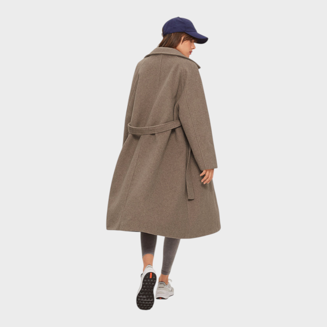 Brushed Oversized Long Coat with Tie Belt - view 5