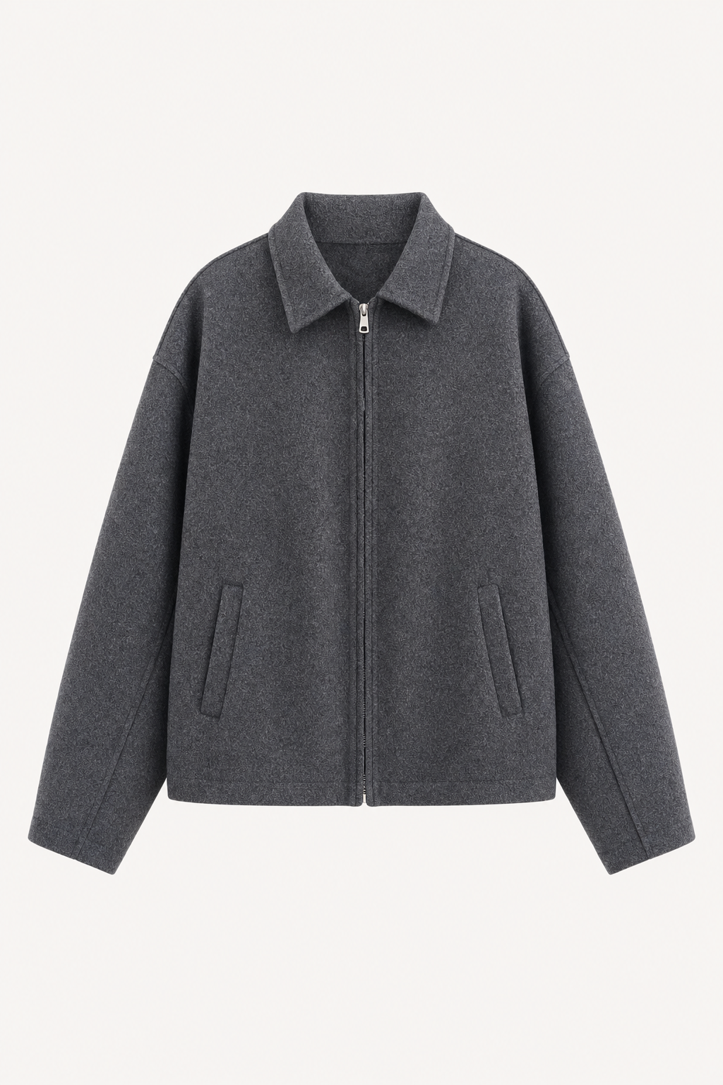 Wool blend cropped jacket with wide collar