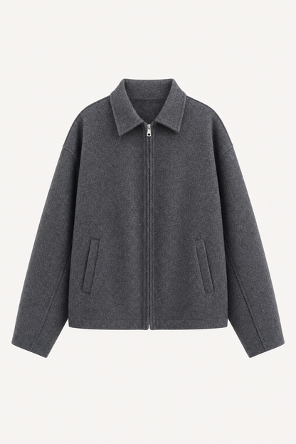 Wool blend cropped jacket with wide collar