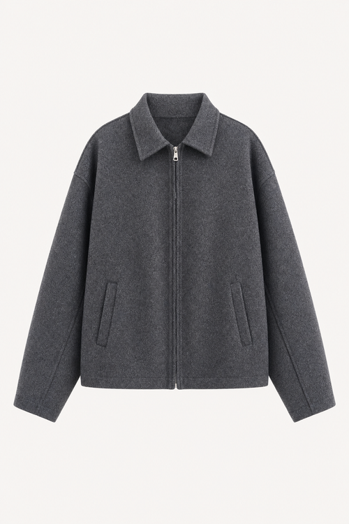 Wool blend cropped jacket with wide collar