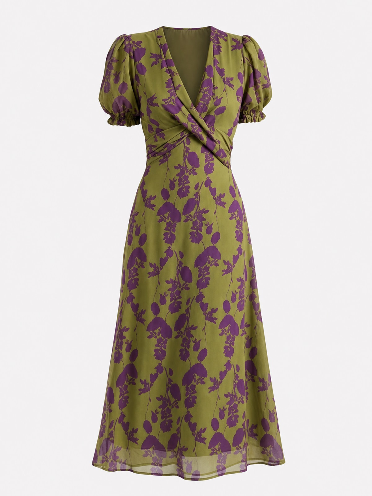 Elegant Lightweight Floral Wrap Midi Dress - 1