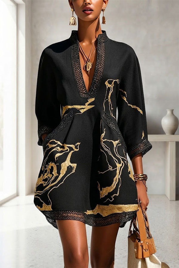 V-Neck Tunic Dress With Three-Quarter Sleeves - view 4
