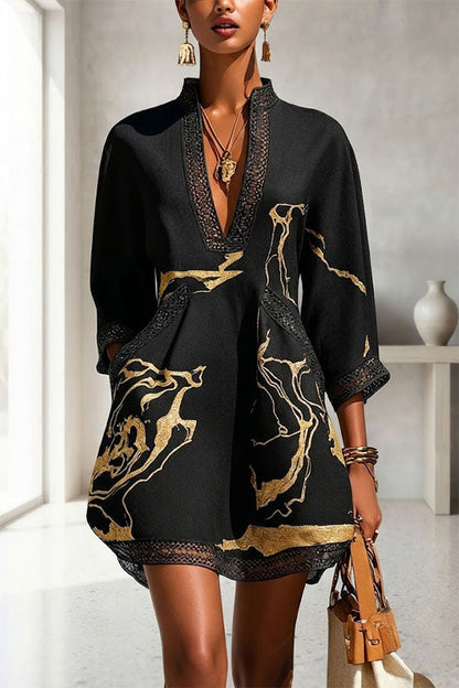 V-Neck Tunic Dress With Three-Quarter Sleeves - view 4