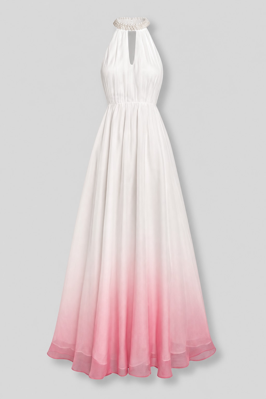 Chiffon Halter Maxi Dress With Pearl Cutout Detail - 1