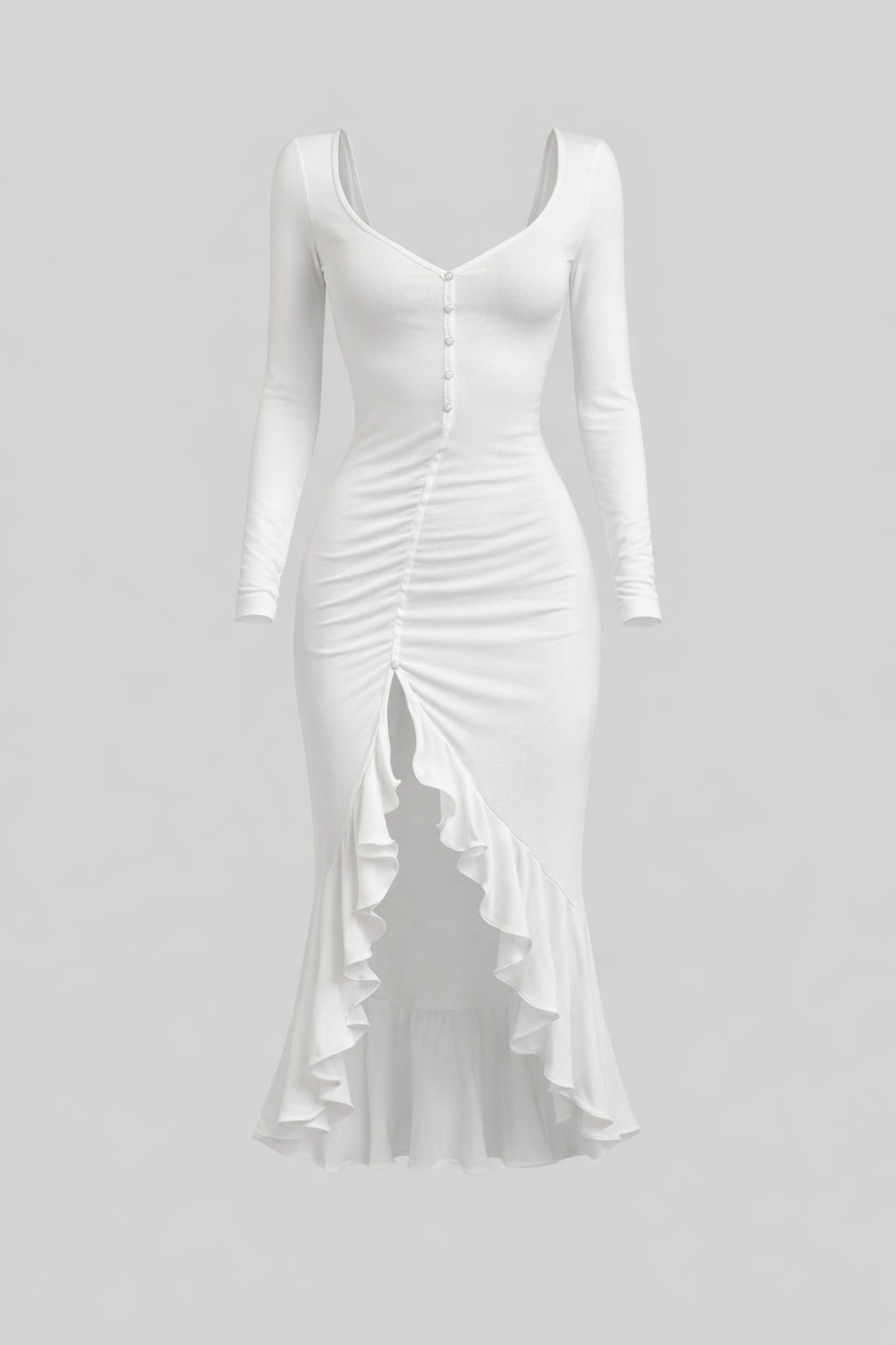 Cotton Midi Dress with Ruffled Hem - 1