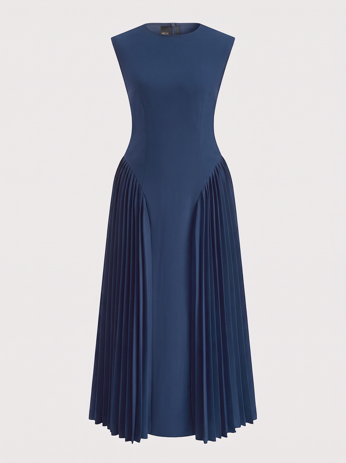 Pleated Round Neck Sleeveless Maxi Dress