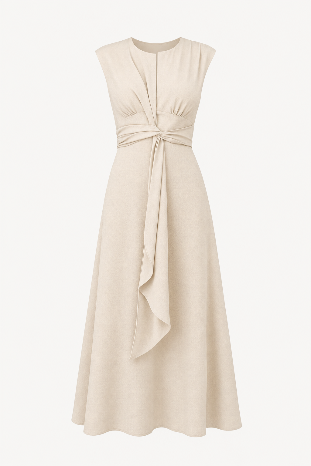 Polyester Belted A-Line Midi Dress