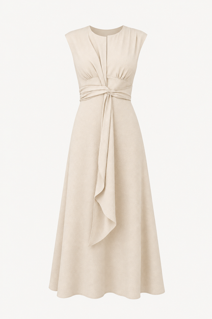 Polyester Belted A-Line Midi Dress