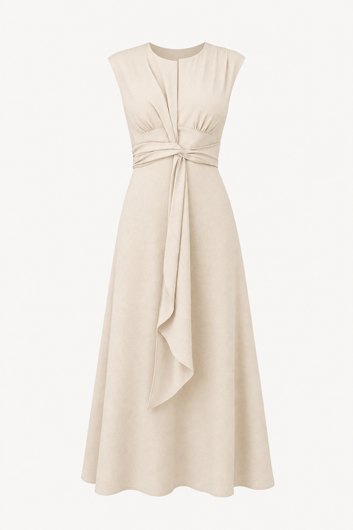 Polyester Belted A-Line Midi Dress