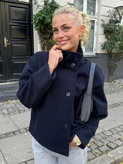 High Neck Tailored Coat, Cropped Fit - view 7