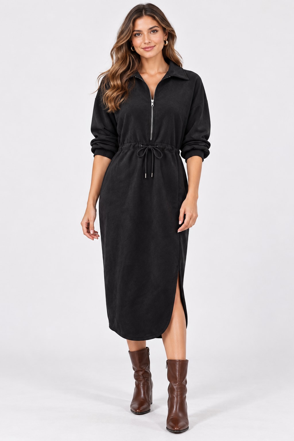 Synthetic Fiber Dress Long Sleeved Retro Casual Style - 4