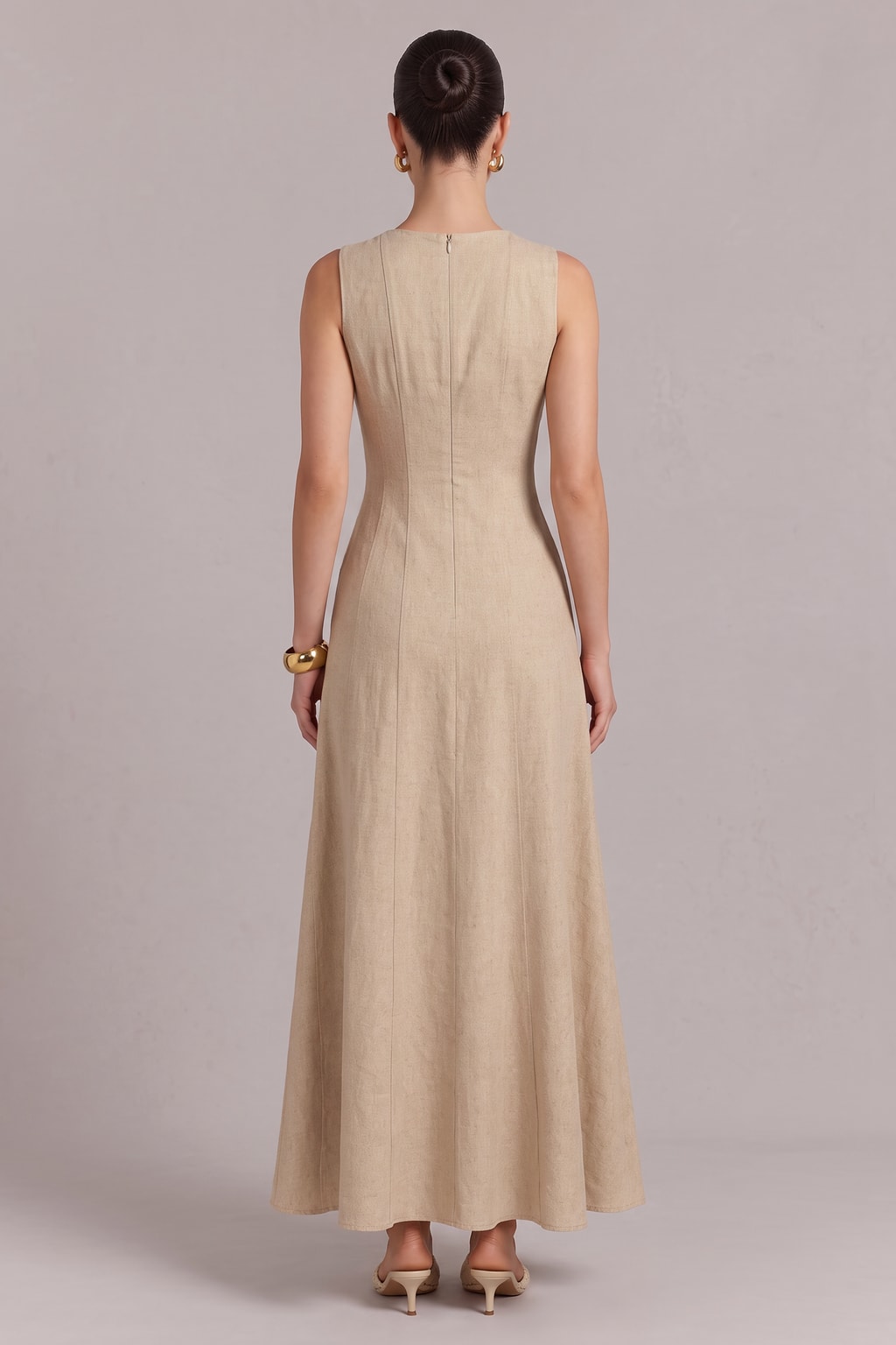 Woven Sleeveless Maxi Dress With Boat Neckline - 4