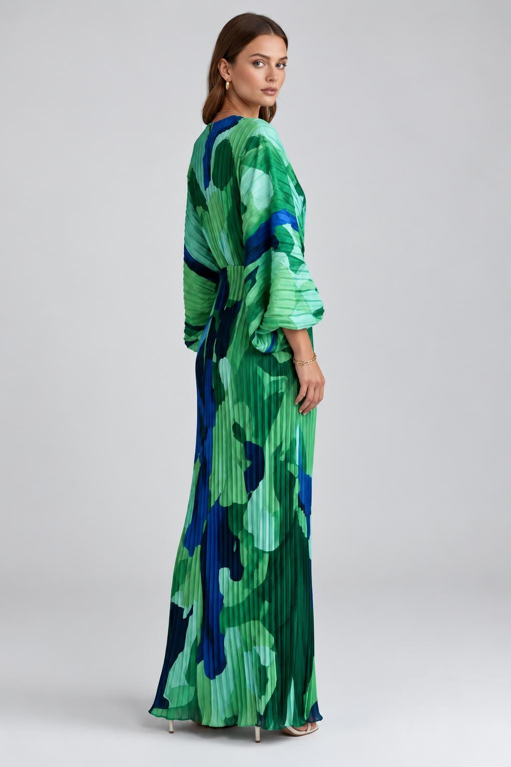 Pleated V-Neck Maxi Dress - 3