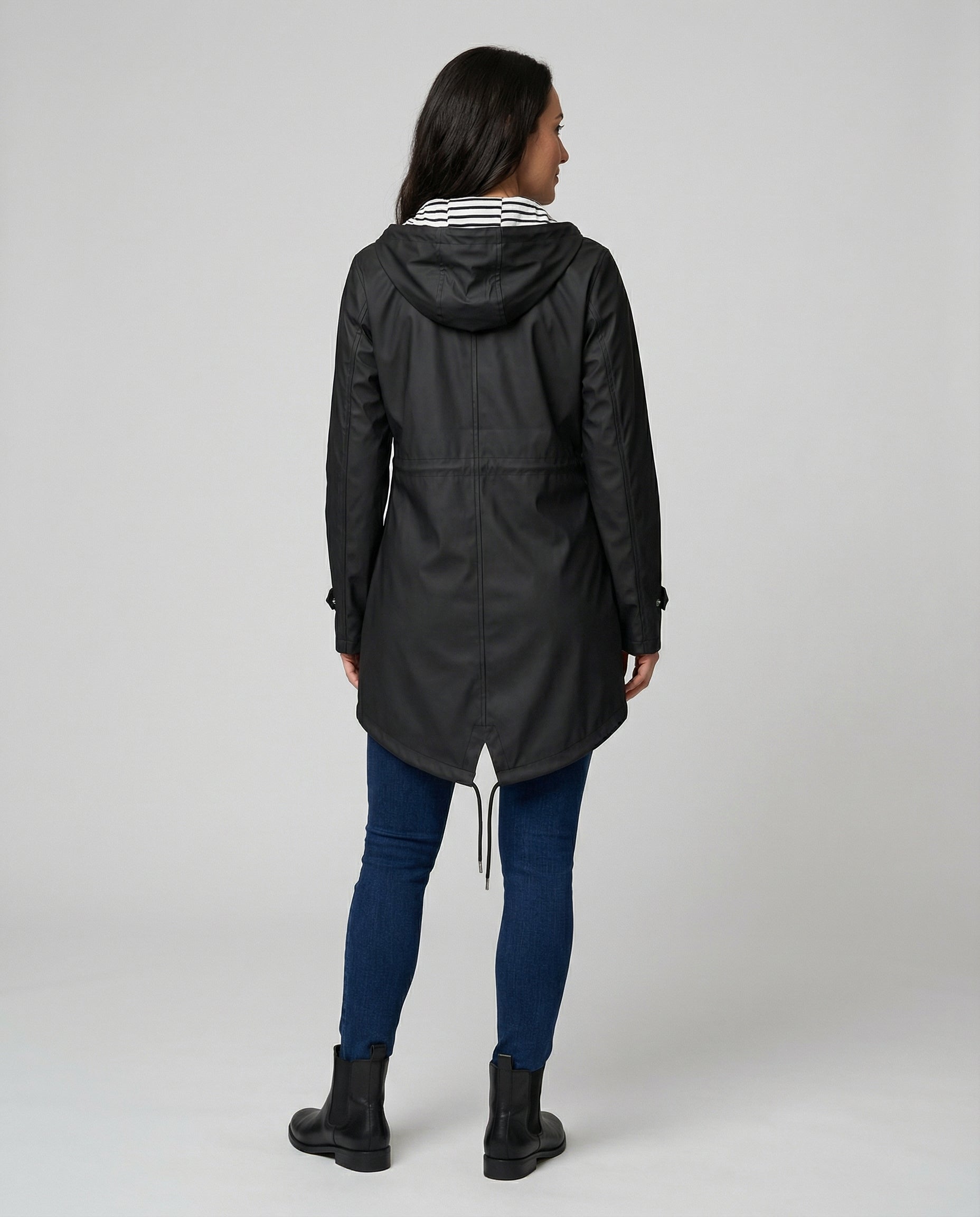 Water repellent hooded rain jacket with drawstring waist - view 5