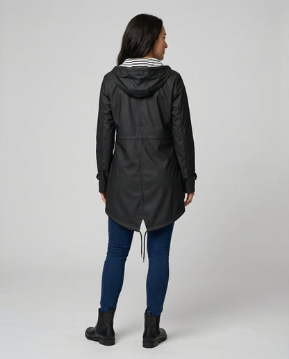 Water repellent hooded rain jacket with drawstring waist - view 5