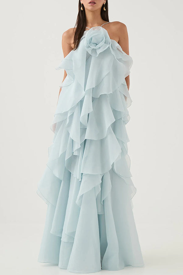 Halter Maxi Dress With Tiered Ruffle Hem - view 3