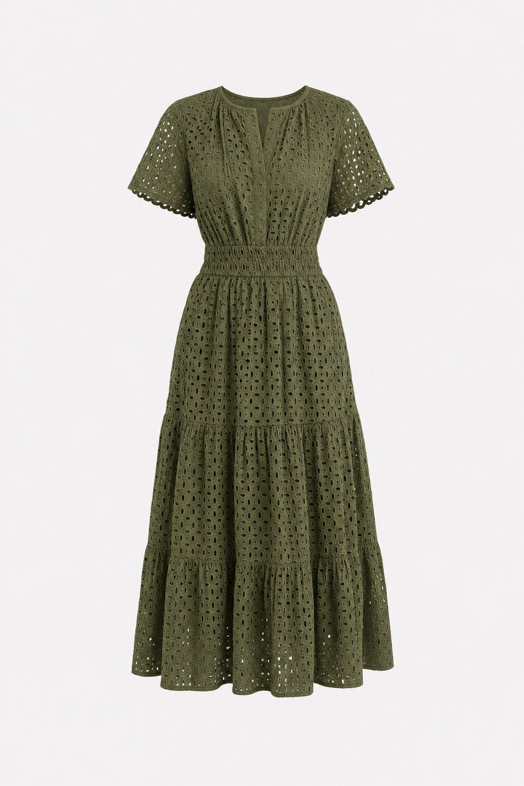 Cotton Eyelet A-Line Midi Dress - 1