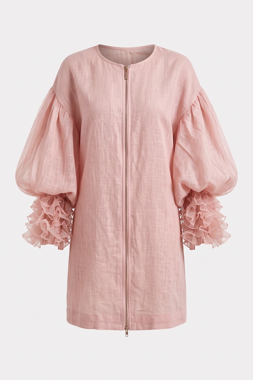 Polyester Mini Dress With Pleated Balloon Sleeves - 1