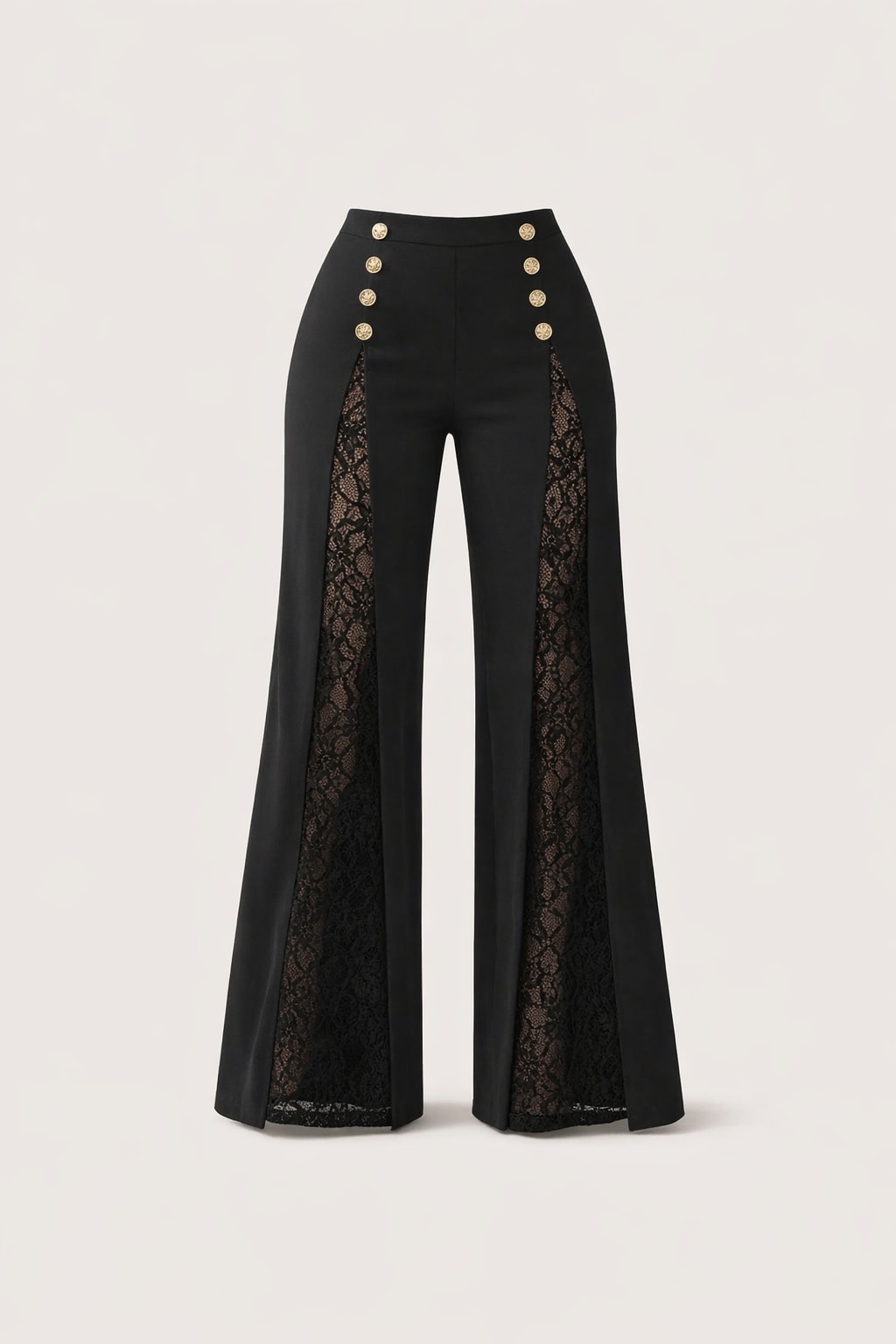 Viscose Blend Wide-Leg Trousers With Floral Lace Panels - 1