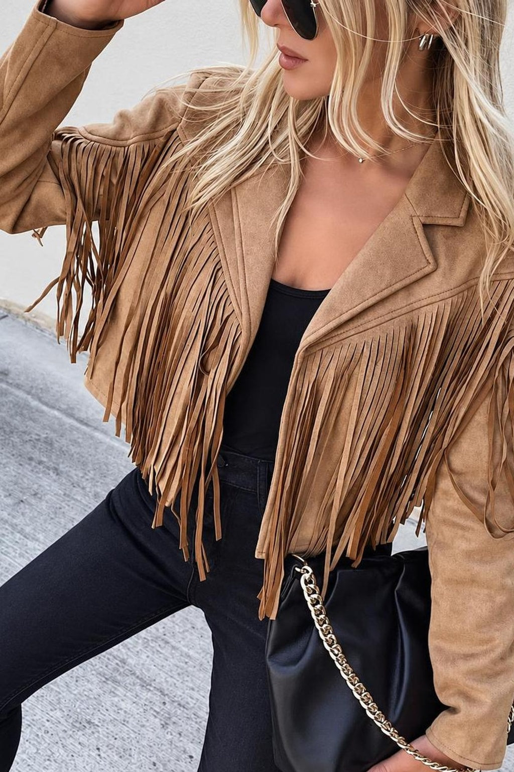 Faux Suede Fringe Cropped Jacket - 6