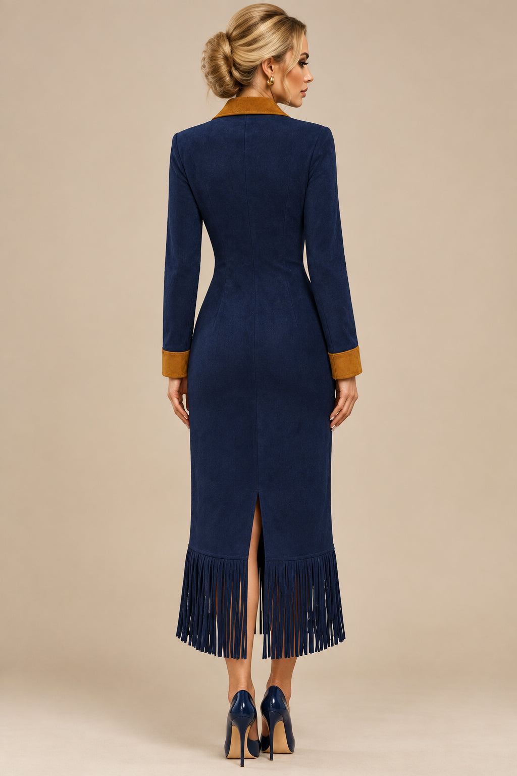 Polyester Midi Dress With Fringe Hem - 3