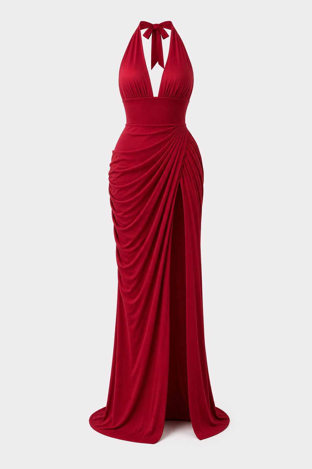 Woven Halter Maxi Dress with High Slit - 1