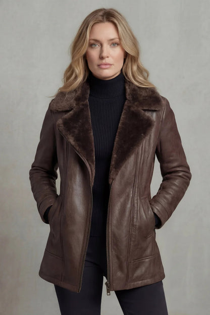 Shearling Collar Leather Jacket - view 3